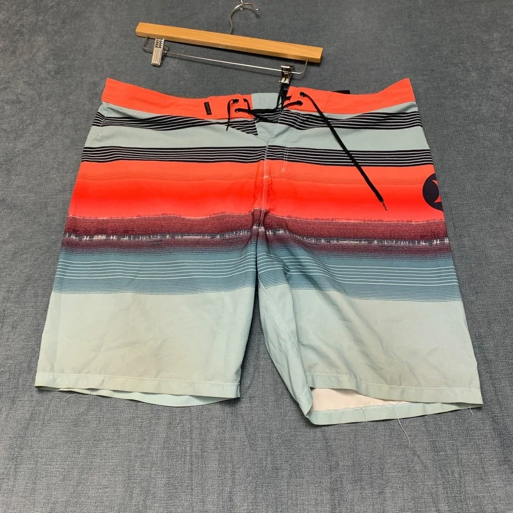 Hurley Board Shorts Men 38 Multicolor Straight Leg Drawstring Waist Summer Beach